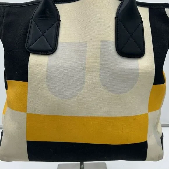 Authentic BALLY Vintage Canvas Leather Tote Hand Bag Color Block